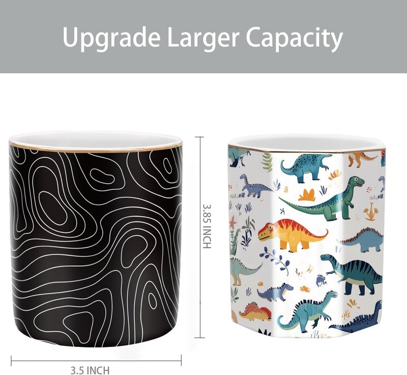 WAVEYU Pen Holder, Pencil Cup for Desk, Cute Makeup Brush Holder, Durable Ceramic Organizer Decor for Room, Office, Classroom, Abstract Pattern - Image 2